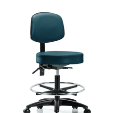 Vinyl Stool with Back - Medium Bench Height with Chrome Foot Ring & Casters in Marine Blue Supernova Vinyl - VMBST-RG-T0-CF-RC-8801
