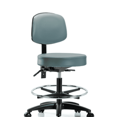 Vinyl Stool with Back - Medium Bench Height with Chrome Foot Ring & Casters in Storm Supernova Vinyl - VMBST-RG-T0-CF-RC-8822