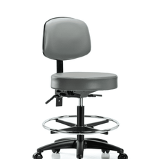 Vinyl Stool with Back - Medium Bench Height with Chrome Foot Ring & Casters in Sterling Supernova Vinyl - VMBST-RG-T0-CF-RC-8840