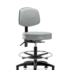 Vinyl Stool with Back - Medium Bench Height with Chrome Foot Ring & Stationary Glides in Dove Trailblazer Vinyl - VMBST-RG-T0-CF-RG-8567