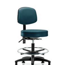 Vinyl Stool with Back - Medium Bench Height with Chrome Foot Ring & Stationary Glides in Marine Blue Supernova Vinyl - VMBST-RG-T0-CF-RG-8801