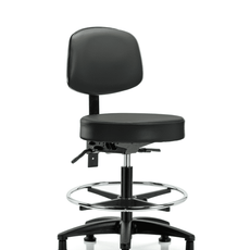 Vinyl Stool with Back - Medium Bench Height with Chrome Foot Ring & Stationary Glides in Carbon Supernova Vinyl - VMBST-RG-T0-CF-RG-8823