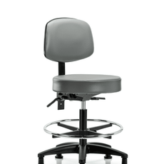 Vinyl Stool with Back - Medium Bench Height with Chrome Foot Ring & Stationary Glides in Sterling Supernova Vinyl - VMBST-RG-T0-CF-RG-8840