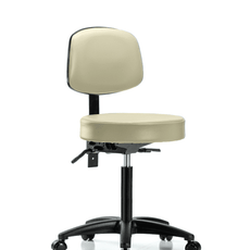Vinyl Stool with Back - Medium Bench Height with Casters in Adobe White Trailblazer Vinyl - VMBST-RG-T0-NF-RC-8501