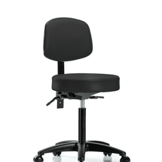 Vinyl Stool with Back - Medium Bench Height with Casters in Black Trailblazer Vinyl - VMBST-RG-T0-NF-RC-8540