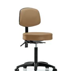 Vinyl Stool with Back - Medium Bench Height with Casters in Taupe Trailblazer Vinyl - VMBST-RG-T0-NF-RC-8584