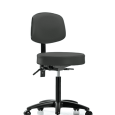 Vinyl Stool with Back - Medium Bench Height with Casters in Charcoal Trailblazer Vinyl - VMBST-RG-T0-NF-RC-8605