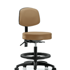 Vinyl Stool with Back - Medium Bench Height with Seat Tilt, Black Foot Ring, & Casters in Taupe Trailblazer Vinyl - VMBST-RG-T1-BF-RC-8584