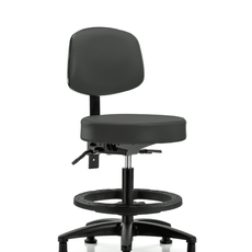 Vinyl Stool with Back - Medium Bench Height with Seat Tilt, Black Foot Ring, & Stationary Glides in Charcoal Trailblazer Vinyl - VMBST-RG-T1-BF-RG-8605