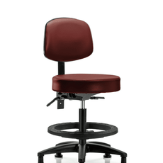 Vinyl Stool with Back - Medium Bench Height with Seat Tilt, Black Foot Ring, & Stationary Glides in Taupe Supernova Vinyl - VMBST-RG-T1-BF-RG-8815