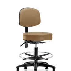 Vinyl Stool with Back - Medium Bench Height with Seat Tilt, Chrome Foot Ring, & Stationary Glides in Taupe Trailblazer Vinyl - VMBST-RG-T1-CF-RG-8584