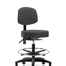 Vinyl Stool with Back - Medium Bench Height with Seat Tilt, Chrome Foot Ring, & Stationary Glides in Charcoal Trailblazer Vinyl - VMBST-RG-T1-CF-RG-8605