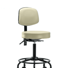 Vinyl Stool with Back - Medium Bench Height with Round Tube Base & Casters in Adobe White Trailblazer Vinyl - VMBST-RT-T0-RC-8501