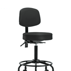 Vinyl Stool with Back - Medium Bench Height with Round Tube Base & Casters in Black Trailblazer Vinyl - VMBST-RT-T0-RC-8540
