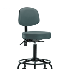 Vinyl Stool with Back - Medium Bench Height with Round Tube Base & Casters in Colonial Blue Trailblazer Vinyl - VMBST-RT-T0-RC-8546