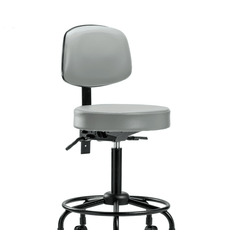 Vinyl Stool with Back - Medium Bench Height with Round Tube Base & Casters in Dove Trailblazer Vinyl - VMBST-RT-T0-RC-8567