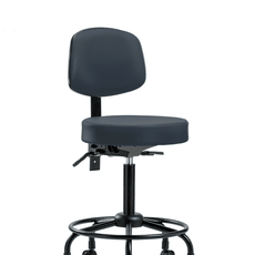 Vinyl Stool with Back - Medium Bench Height with Round Tube Base & Casters in Imperial Blue Trailblazer Vinyl - VMBST-RT-T0-RC-8582