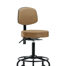 Vinyl Stool with Back - Medium Bench Height with Round Tube Base & Casters in Taupe Trailblazer Vinyl - VMBST-RT-T0-RC-8584