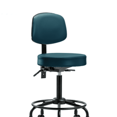 Vinyl Stool with Back - Medium Bench Height with Round Tube Base & Casters in Marine Blue Supernova Vinyl - VMBST-RT-T0-RC-8801