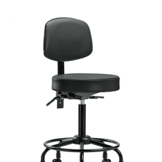 Vinyl Stool with Back - Medium Bench Height with Round Tube Base & Casters in Carbon Supernova Vinyl - VMBST-RT-T0-RC-8823
