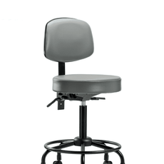 Vinyl Stool with Back - Medium Bench Height with Round Tube Base & Casters in Sterling Supernova Vinyl - VMBST-RT-T0-RC-8840
