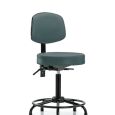 Vinyl Stool with Back - Medium Bench Height with Round Tube Base & Stationary Glides in Colonial Blue Trailblazer Vinyl - VMBST-RT-T0-RG-8546
