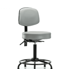Vinyl Stool with Back - Medium Bench Height with Round Tube Base & Stationary Glides in Dove Trailblazer Vinyl - VMBST-RT-T0-RG-8567