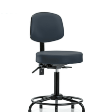 Vinyl Stool with Back - Medium Bench Height with Round Tube Base & Stationary Glides in Imperial Blue Trailblazer Vinyl - VMBST-RT-T0-RG-8582