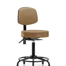 Vinyl Stool with Back - Medium Bench Height with Round Tube Base & Stationary Glides in Taupe Trailblazer Vinyl - VMBST-RT-T0-RG-8584