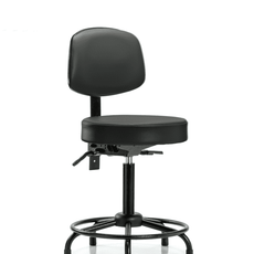 Vinyl Stool with Back - Medium Bench Height with Round Tube Base & Stationary Glides in Carbon Supernova Vinyl - VMBST-RT-T0-RG-8823