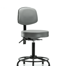 Vinyl Stool with Back - Medium Bench Height with Round Tube Base & Stationary Glides in Sterling Supernova Vinyl - VMBST-RT-T0-RG-8840