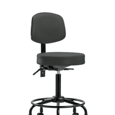 Vinyl Stool with Back - Medium Bench Height with Round Tube Base, Seat Tilt, & Casters in Charcoal Trailblazer Vinyl - VMBST-RT-T1-RC-8605