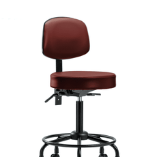 Vinyl Stool with Back - Medium Bench Height with Round Tube Base, Seat Tilt, & Casters in Taupe Supernova Vinyl - VMBST-RT-T1-RC-8815