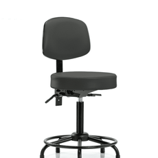 Vinyl Stool with Back - Medium Bench Height with Round Tube Base, Seat Tilt, & Stationary Glides in Charcoal Trailblazer Vinyl - VMBST-RT-T1-RG-8605