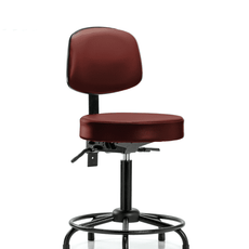 Vinyl Stool with Back - Medium Bench Height with Round Tube Base, Seat Tilt, & Stationary Glides in Taupe Supernova Vinyl - VMBST-RT-T1-RG-8815