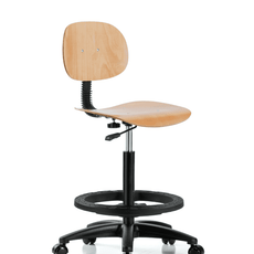 Wood Chair - High Bench Height with Black Foot Ring & Casters - WHBCH-RG-BF-RC