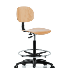Wood Chair - High Bench Height with Chrome Foot Ring & Casters - WHBCH-RG-CF-RC