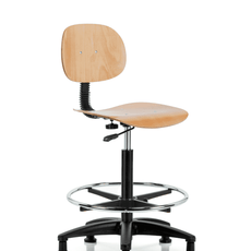 Wood Chair - High Bench Height with Chrome Foot Ring & Stationary Glides - WHBCH-RG-CF-RG