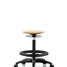Wood Stool - High Bench Height with Black Foot Ring & Casters - WHBSO-RG-BF-RC