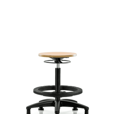 Wood Stool - High Bench Height with Black Foot Ring & Stationary Glides - WHBSO-RG-BF-RG