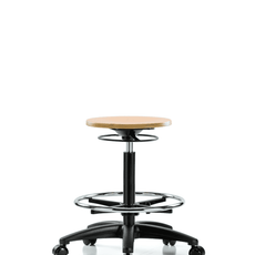 Wood Stool - High Bench Height with Chrome Foot Ring & Casters - WHBSO-RG-CF-RC