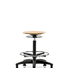 Wood Stool - High Bench Height with Chrome Foot Ring & Stationary Glides - WHBSO-RG-CF-RG