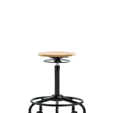 Wood Stool - High Bench Height with Round Tube Base & Casters - WHBSO-RT-RC