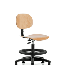 Wood Chair - Medium Bench Height with Black Foot Ring & Stationary Glides - WMBCH-RG-BF-RG
