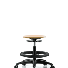 Wood Stool - Medium Bench Height with Black Foot Ring & Casters - WMBSO-RG-BF-RC