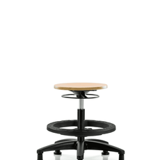 Wood Stool - Medium Bench Height with Black Foot Ring & Stationary Glides - WMBSO-RG-BF-RG