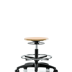 Wood Stool - Medium Bench Height with Chrome Foot Ring & Casters - WMBSO-RG-CF-RC