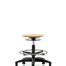 Wood Stool - Medium Bench Height with Chrome Foot Ring & Stationary Glides - WMBSO-RG-CF-RG