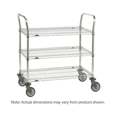SP Series Utility Cart with 3 Stainless Steel Wire Shelves, 24" x 36" x 39"