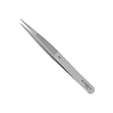 Excelta Tweezers - Straight Strong Medium Point - Carbon Steel - Serrated Tips - 00D